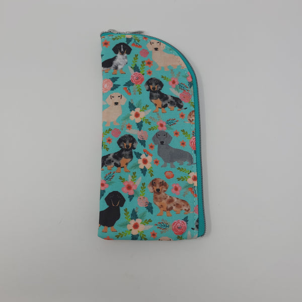 Sunglasses Pouch - Floral Dachshunds (Teal)