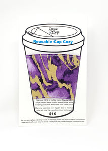 Reusable cup cozy - Purple Reef - in packaging