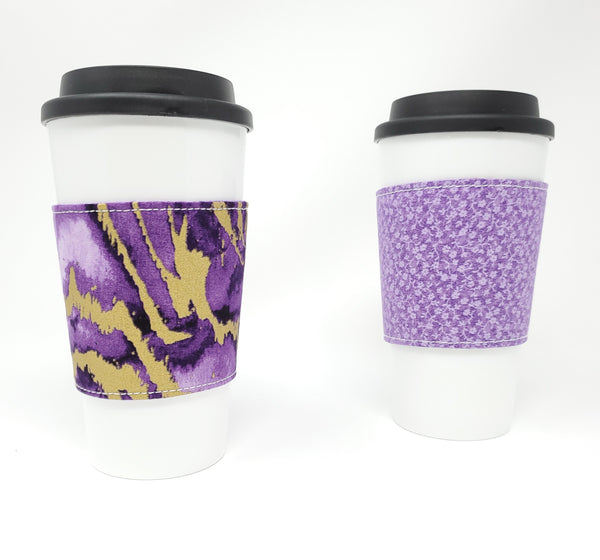 Reusable cup cozy - Purple Reef - Pictured on a cup