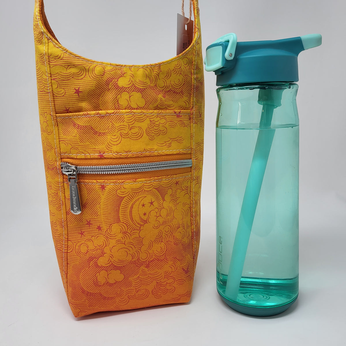 H2O2Go Crossbody Water Bottle Bag Orange Fluffy Clouds Spack Craft