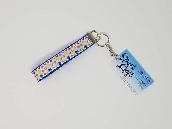 Keychain Wristlet with Swivel Clip:  Tiny Colourful Paws