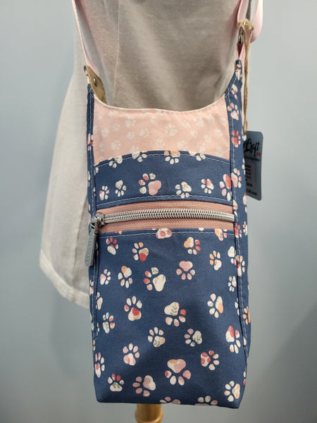 H2O2Go Crossbody Water Bottle Bag - Paw Please - Blue Floral Paw Prints