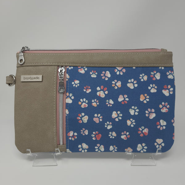 Zippy Clutch - Paw Please - Blue Floral Paw Prints