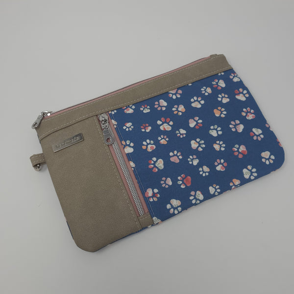 Zippy Clutch - Paw Please - Blue Floral Paw Prints