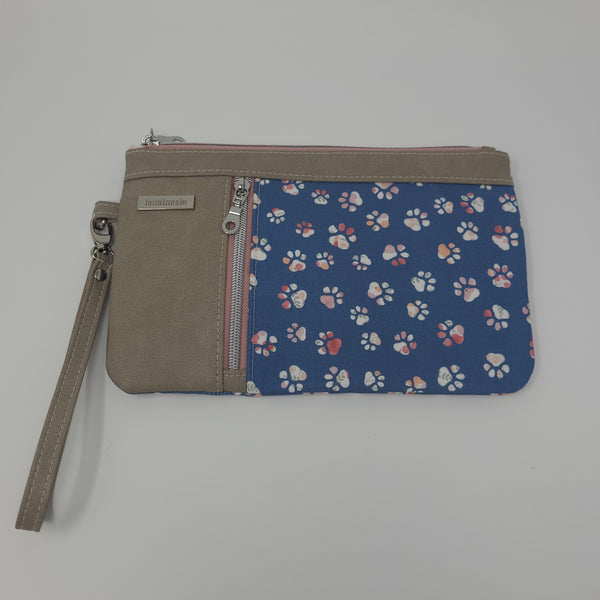 Zippy Clutch - Paw Please - Blue Floral Paw Prints