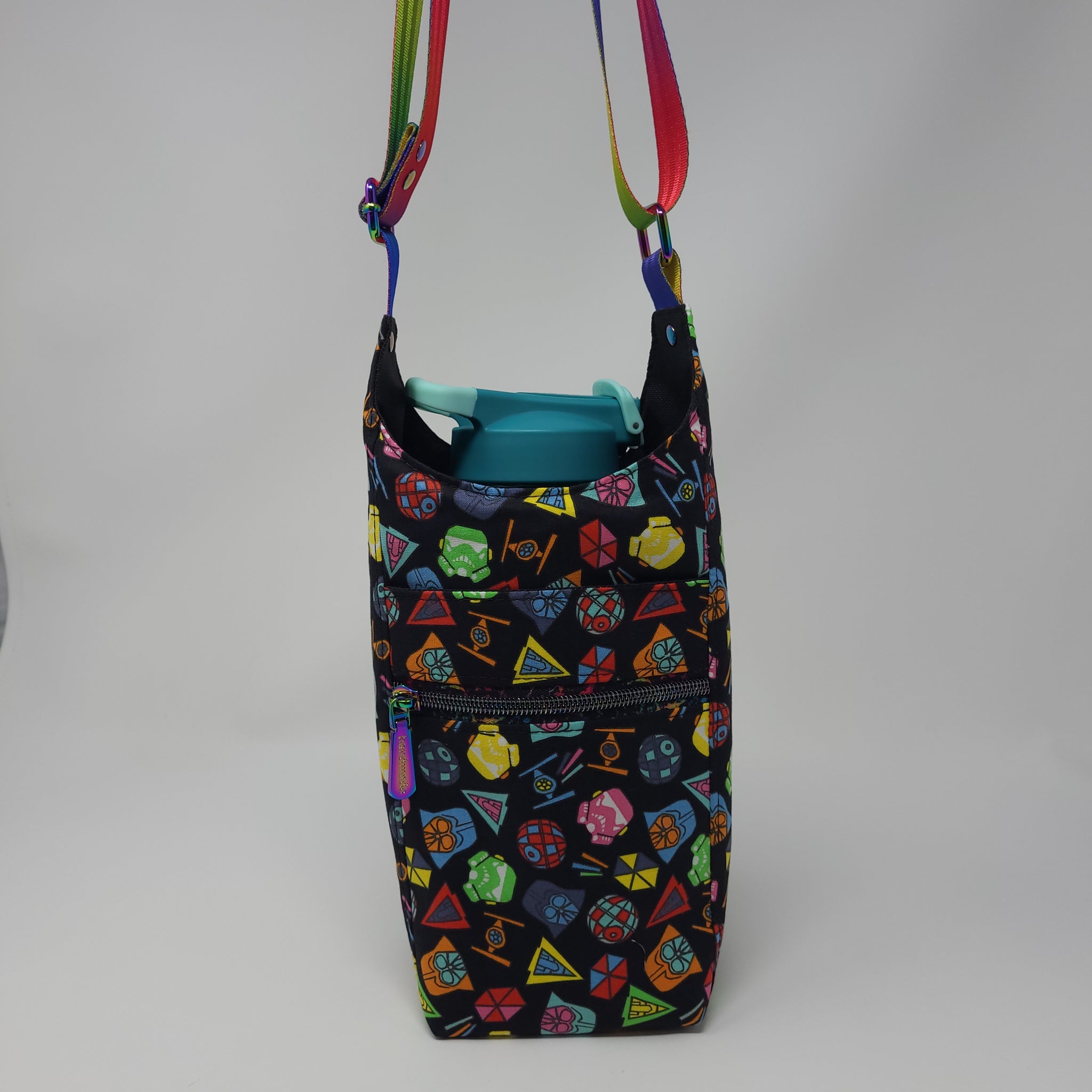 H2O2Go Crossbody Water Bottle Bag - Made with Star Wars Rainbow Tossed Icons Fabric