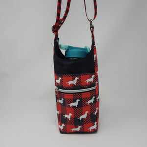 H2O2Go Crossbody Water Bottle Bag - Buffalo Plaid Dachshunds