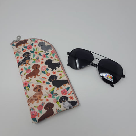 Sunglasses Pouch - Floral Dachshunds (Dusty Rose)