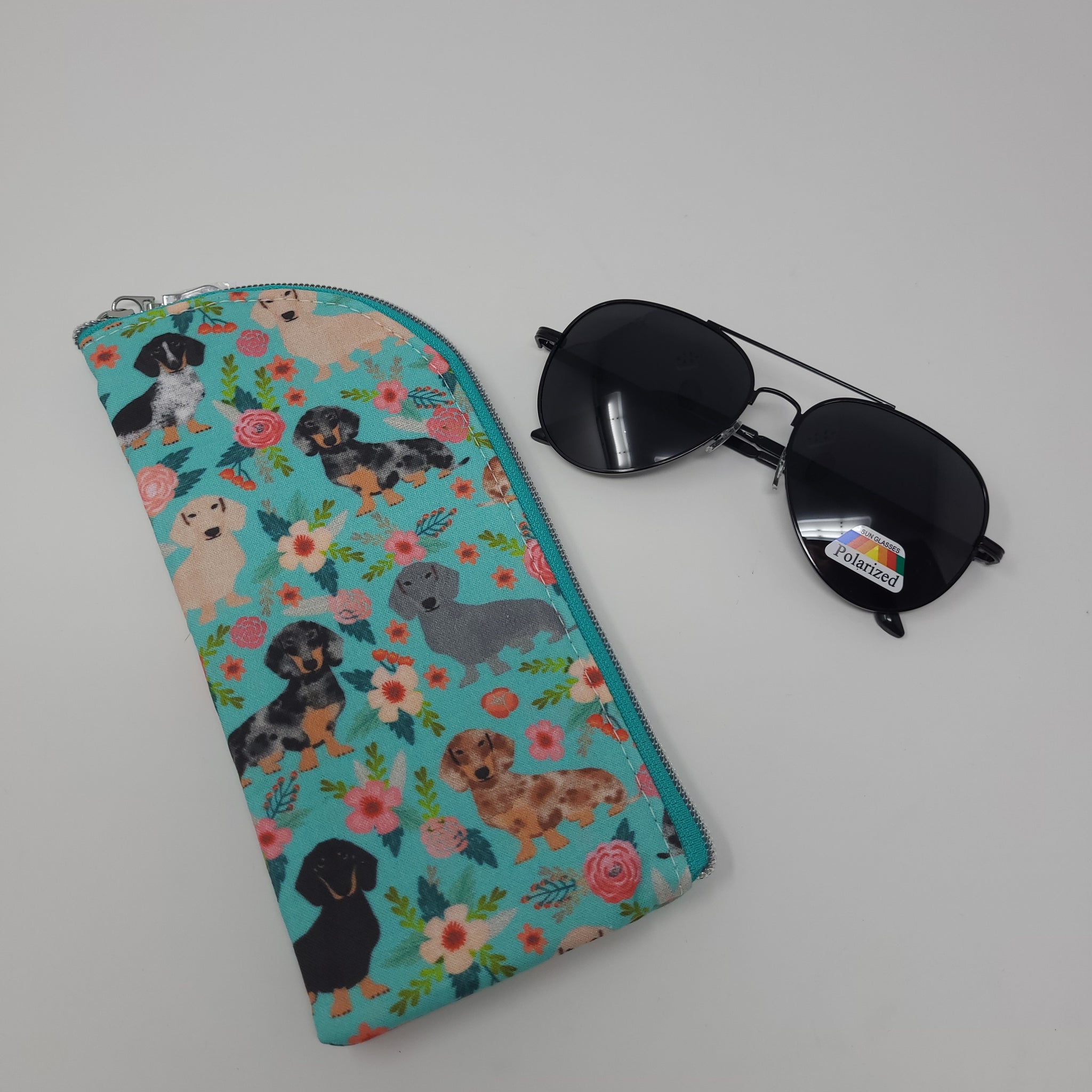 Sunglasses Pouch - Floral Dachshunds (Teal)