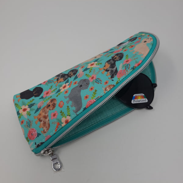 Sunglasses Pouch - Floral Dachshunds (Teal)