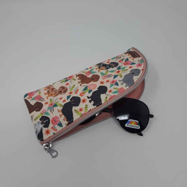 Sunglasses Pouch - Floral Dachshunds (Dusty Rose)