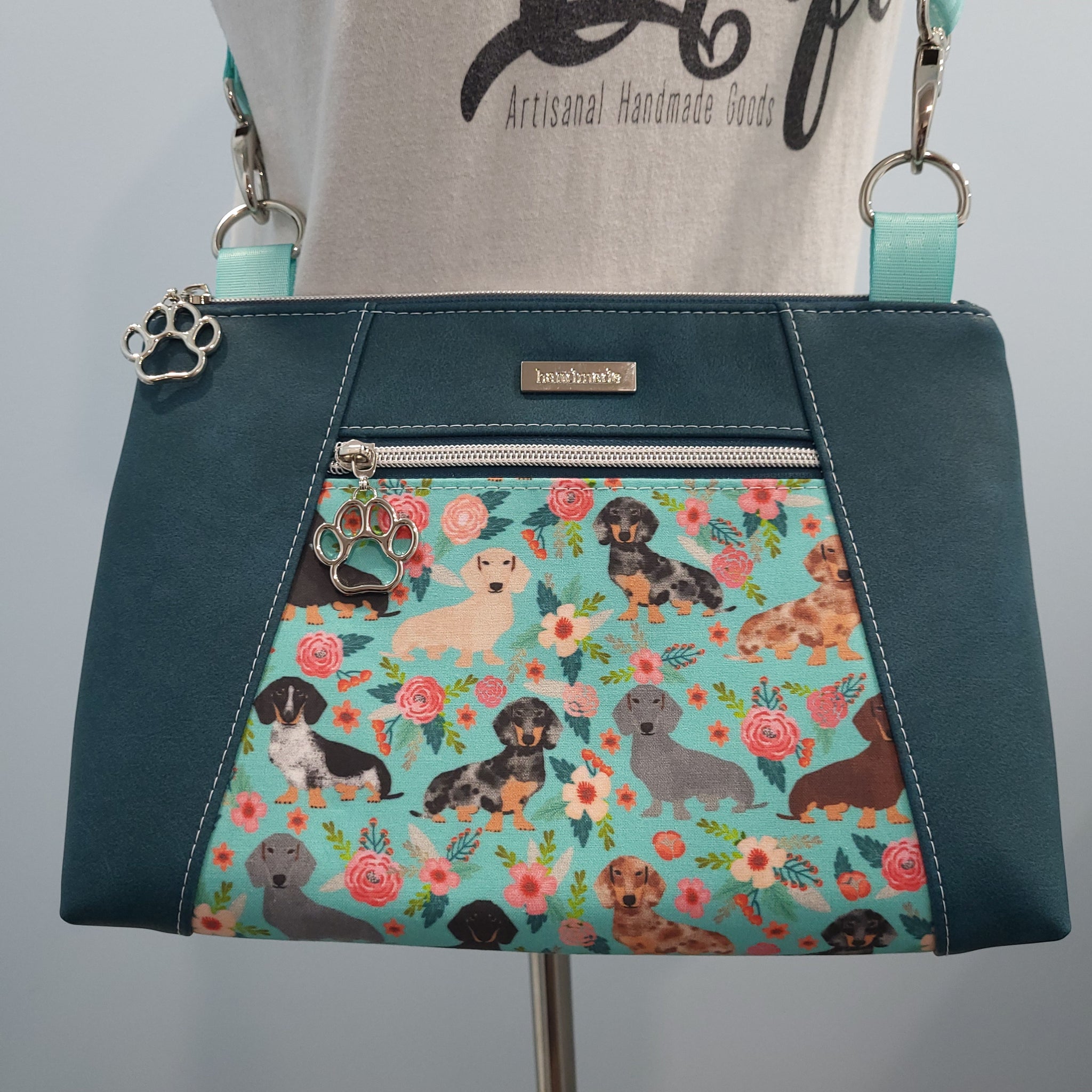 Sunshine Crossbody - Teal Floral Dachshund