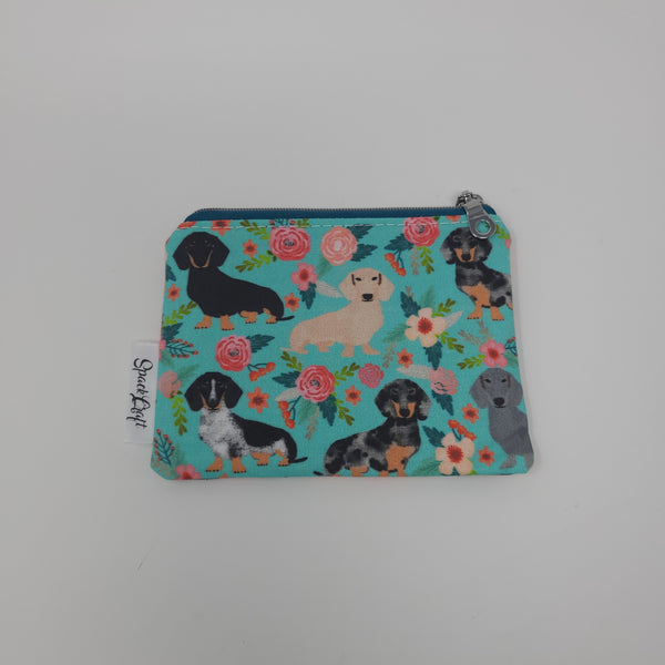 Change Purse - Teal Floral Dachshunds
