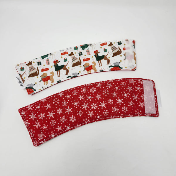 Reusable Cup Cozy - White Christmas Dogs