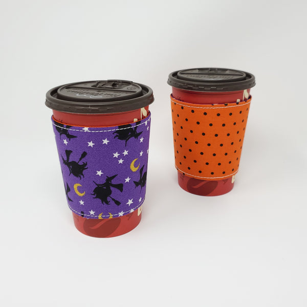 Reusable cup cozy - Witches - Pictured on a  medium Tim Horton's cup