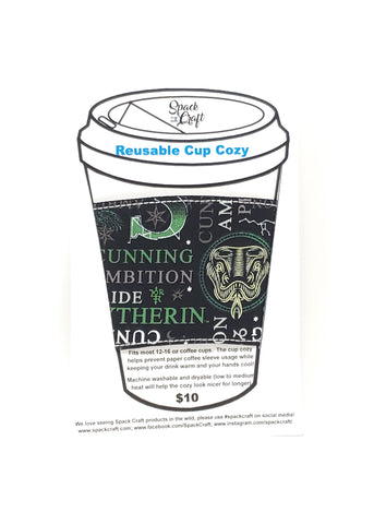 Reusable cup cozy - Slytherin Words - in packaging