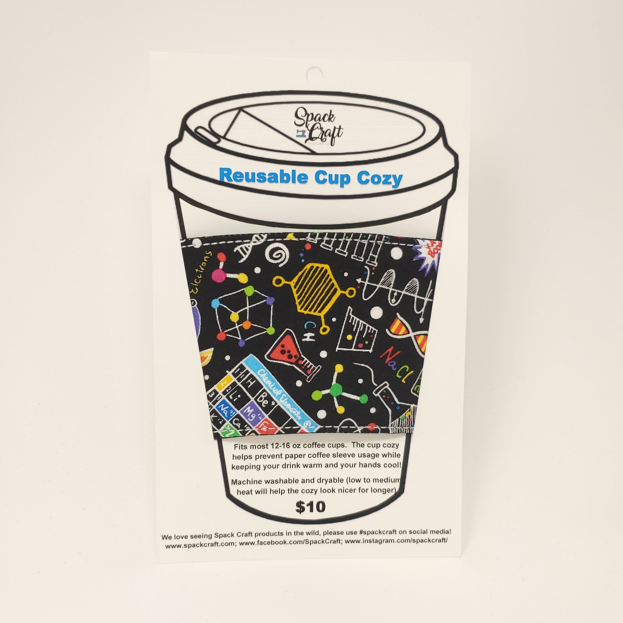 Reusable Cup Cozy - Bright Science Doodles