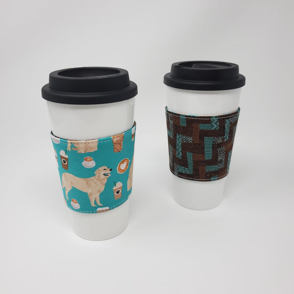 Reusable Cup Cozy - Coffee and Golden Retrievers