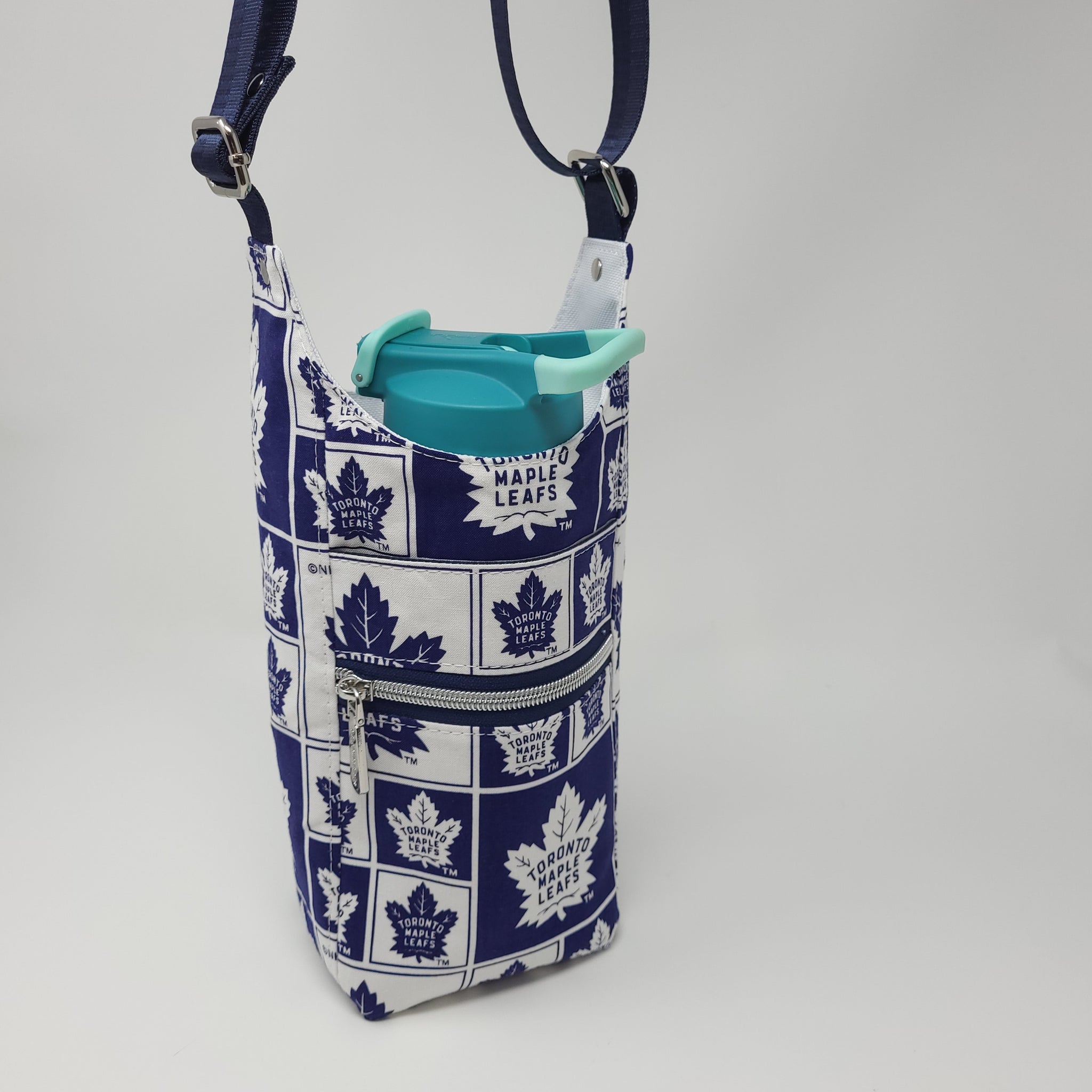 H2O2Go Crossbody Water Bottle Bag - Handmade with Toronto Maple Leafs Fabric