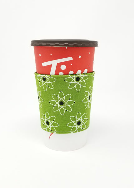 Reusable cup cozy displayed on a large Tim Horton's coffee cup - Atomic Green