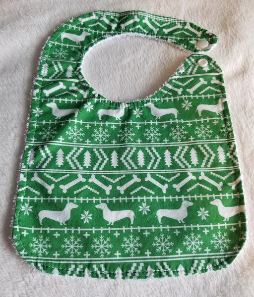 Baby Bib - Fair Isle Style (Ugly Christmas Sweater) Dachshund Baby Bib