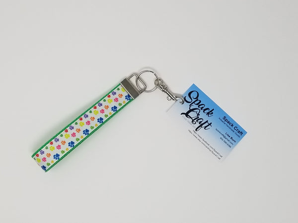 Keychain Wristlet with Swivel Clip:  Tiny Colourful Paws