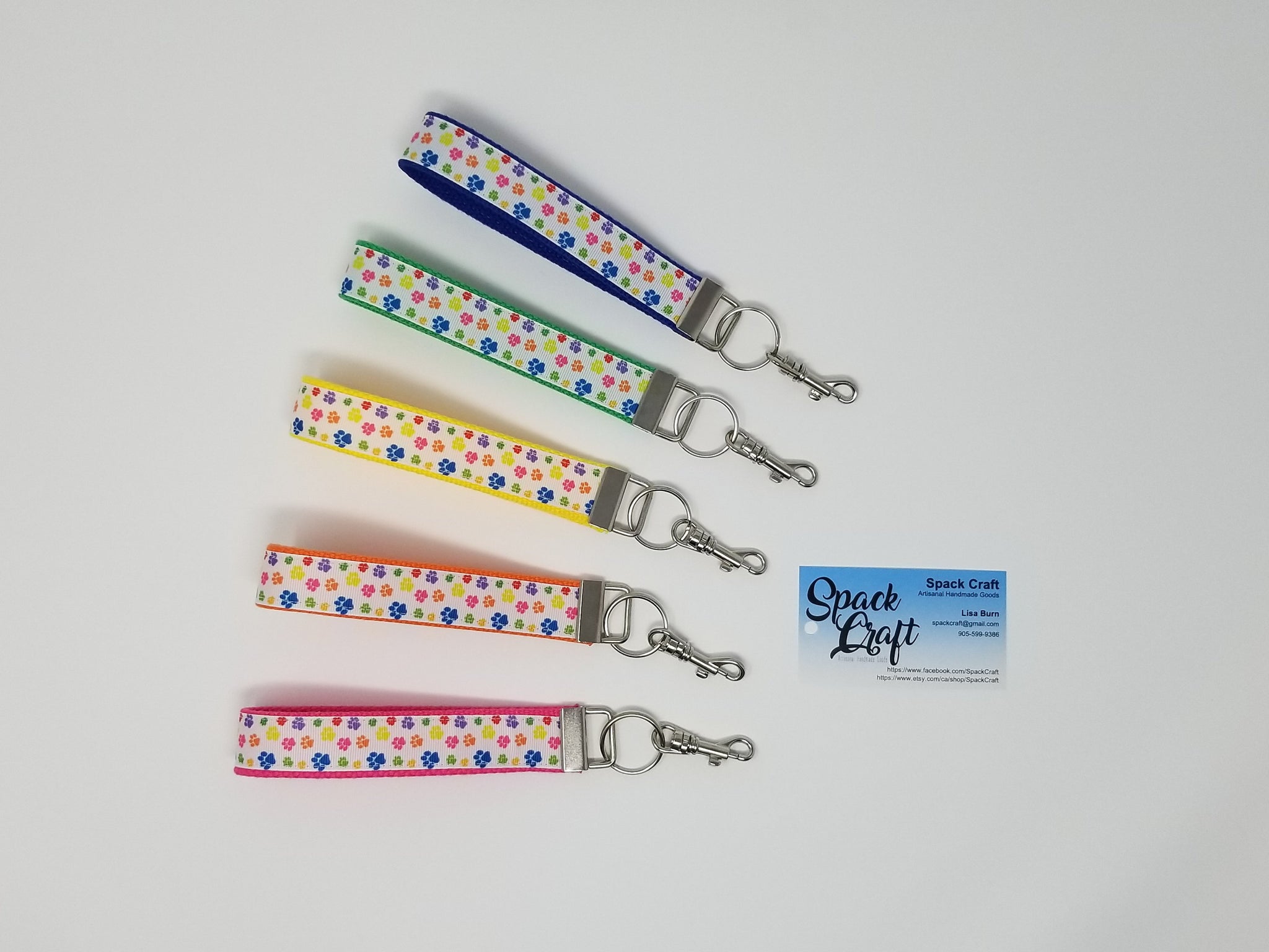 Keychain Wristlet with Swivel Clip:  Tiny Colourful Paws